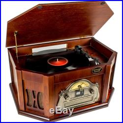 AMOS Vintage Wooden Turntable Retro Vinyl CD Record Cassette USB MP3 Player
