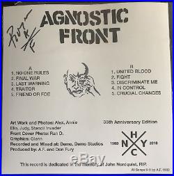 Agnostic Front United Blood Ep 35th Anniversary Edition Autographed Judge Nyhc