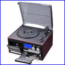 Bluetooth LCD Vinyl Record Player Play CD Cassette MP3 Music with 2 Stereo Speaker