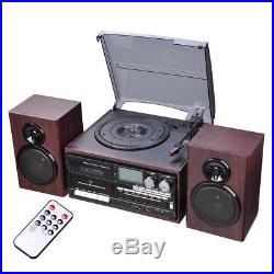 Bluetooth LCD Vinyl Record Player Play CD Cassette MP3 Music with 2 Stereo Speaker