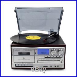 Bluetooth LP Vinyl Record Player Turntable CD/Cassette/Radio/USB with Speakers