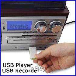Bluetooth LP Vinyl Record Player Turntable CD/Cassette/Radio/USB with Speakers