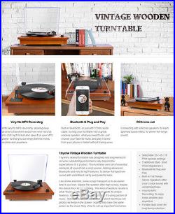 Bluetooth USB Turntable Vintage Record Player Vinyl-to MP3 Nature Wood, Brown
