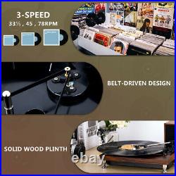 Bluetooth wireless Vinyl Record Player with External Speakers 3 Speed Belt-Driven