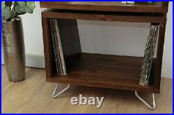 Double Wooden Industrial Record Player Stand, Vinyl Record Storage Cabinet