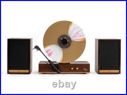 Fuse GLD Vertical Vinyl Record Player with Speakers, Bluetooth, Wood Gold Trim