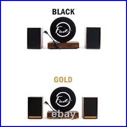 Fuse GLD Vertical Vinyl Record Player with Speakers, Bluetooth, Wood Gold Trim