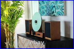 Fuse GLD Vertical Vinyl Record Player with Speakers, Bluetooth, Wood Gold Trim