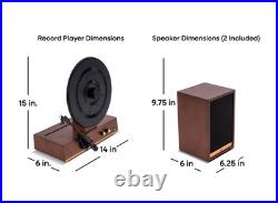 Fuse GLD Vertical Vinyl Record Player with Speakers, Bluetooth, Wood Gold Trim