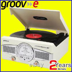 Groov-e Cream Retro Vinyl Record Player Turntable FM Radio & Built-in Speakers