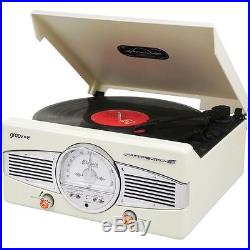 Groov-e Cream Retro Vinyl Record Player Turntable FM Radio & Built-in Speakers