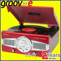 Groov-e RED Retro Vinyl Record Player Turntable FM Radio & Built-in Speakers