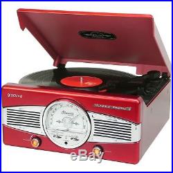 Groov-e RED Retro Vinyl Record Player Turntable FM Radio & Built-in Speakers