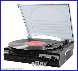 Jensen 3 Speed Stereo Turntable Vinyl Record Player USB Digital Builtin Speakers