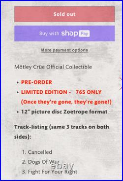 Motley Crue Cancelled EP Collector's Edition Zoetrope Picture Disc Vinyl PRESALE