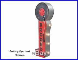 RECORD TOWN Shop Vinyl Store Plug Battery Double Sided Metal Marquee Sign Light