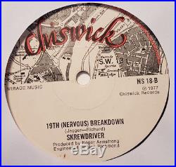 Rare 7 45 1977 SKREWDRIVER ANTI-SOCIAL NS 18 Oi Punk Chiswick orig
