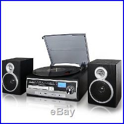 Record Vinyl Lp CD Player Turntable Stereo Speaker System Fm Radio Bluetooth Usb