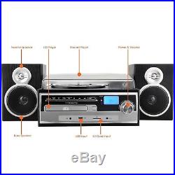 Record Vinyl Lp CD Player Turntable Stereo Speaker System Fm Radio Bluetooth Usb