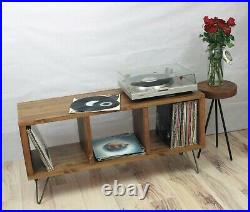 Retro Industrial Wooden Vinyl Record Player Cabinet Stand TV Unit 100cm Wide