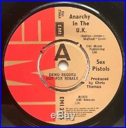 Sex Pistols Anarchy In The Uk A Label Promo 7 Vinyl Single Record Rare Punk