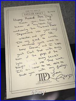 Taylor Swift The Tortured Poets Department The Black Dog Vinyl RSD Note Letter