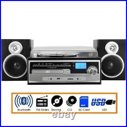 Trexonic 3-Speed Vinyl Turntable Stereo System Record CD Player FM Bluetooth USB