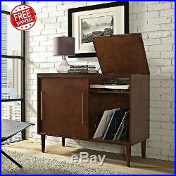 Turntable Console Cabinet Vintage Vinyl Record Player Storage Mid Century Table